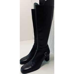 Ann Taylor black leather tall boots with lug soles. Size 8.